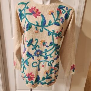 Gorgeous Jumpers brand Small cotton hand embroidered sweater w flowers sweater